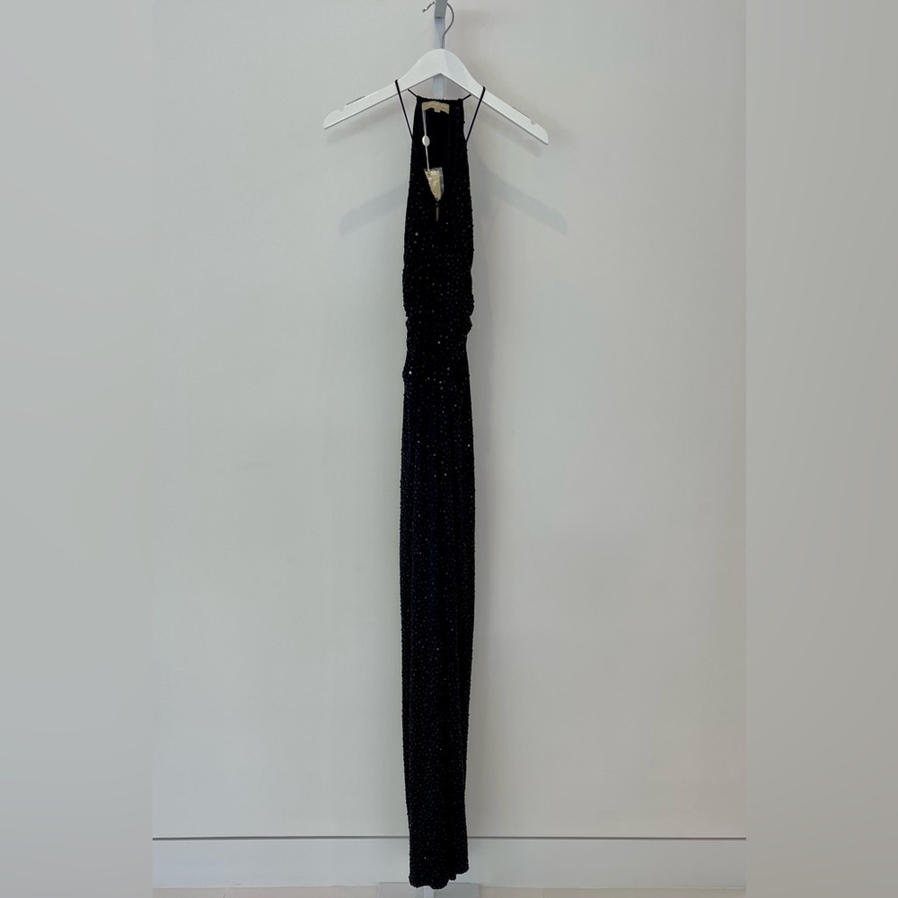 MICHAEL KORS STUNNING BLACK SEQUINS MAXI HALTER DRESS SIZE US 8 NWTS!